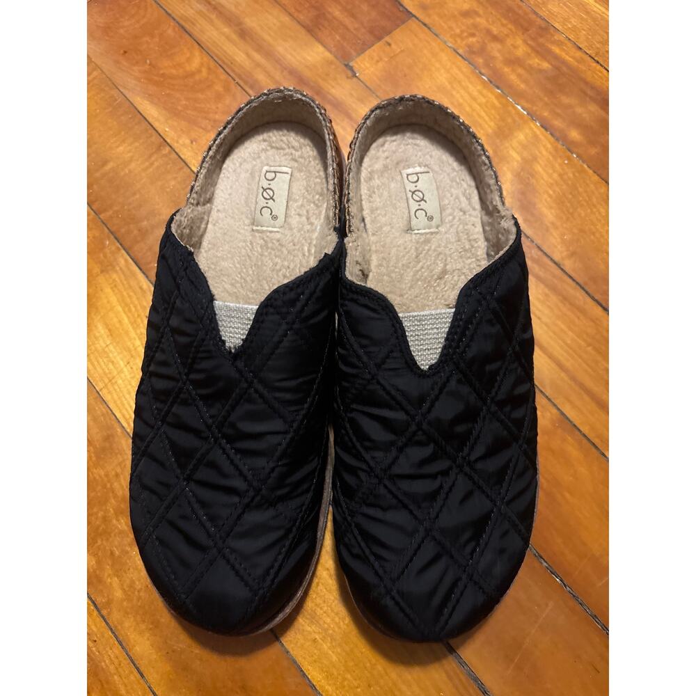b.o.c. Kamari Comfort Mules Black quilted Nylon and Faux-Fur Lining size 8